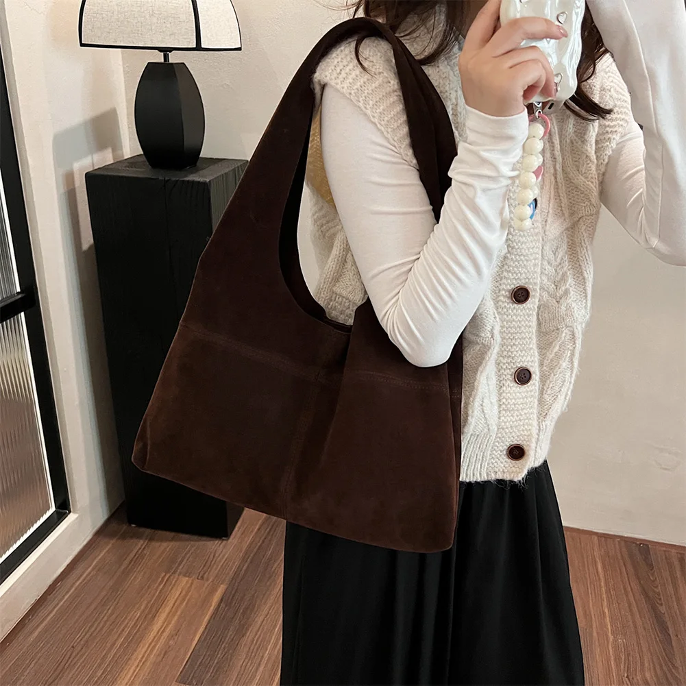 

Women Faux Suede Tote Bag Fashion Casual Shoulder Bag Large Capacity Trendy Carrying Bag Retro Handbag Shopper Crossbody Bags