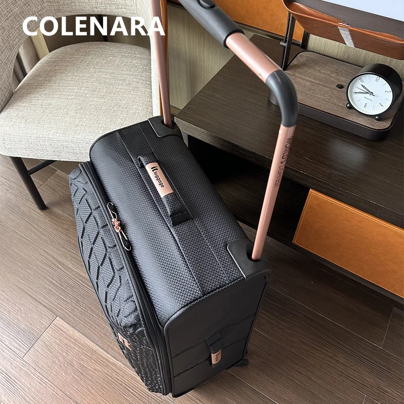 

COLENARA Cabin Suitcase 20"24"28 Inch Large Capacity Trolley Case Men's PU Leather Boarding Box with Wheels Rolling Luggage