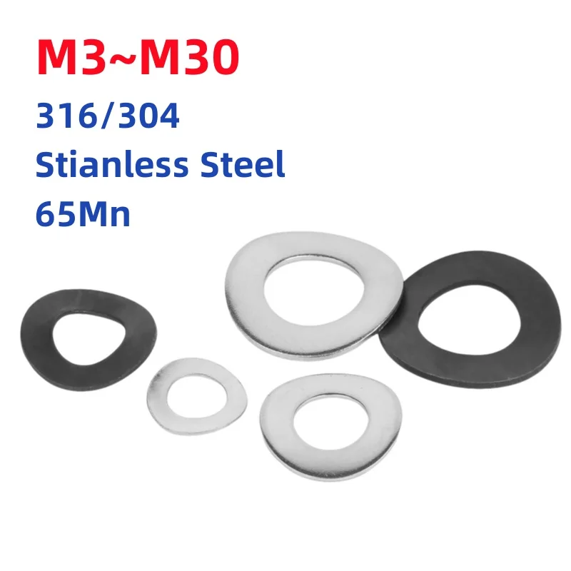 GB955 M3 M4 M5 M6 M8 M10 M12 M14 M16 M18 M20 M24 M27 M30 316/304 Stianless Steel/65Mn Curved Washer Wave Spring Washers