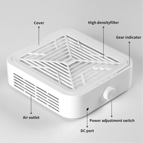 Imagen 2 del producto Removedor de polvo de uñas sin escobillas de turbina, aspirador de uñas de 120W de succión fuerte para manicura con filtro extraíble, velocidad ajustable