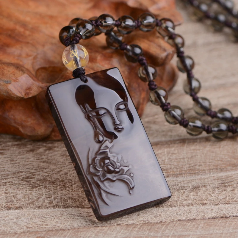 Natural ice obsidian flower blooming Buddha pendant, Amitabha Buddha pendant, jade pendant