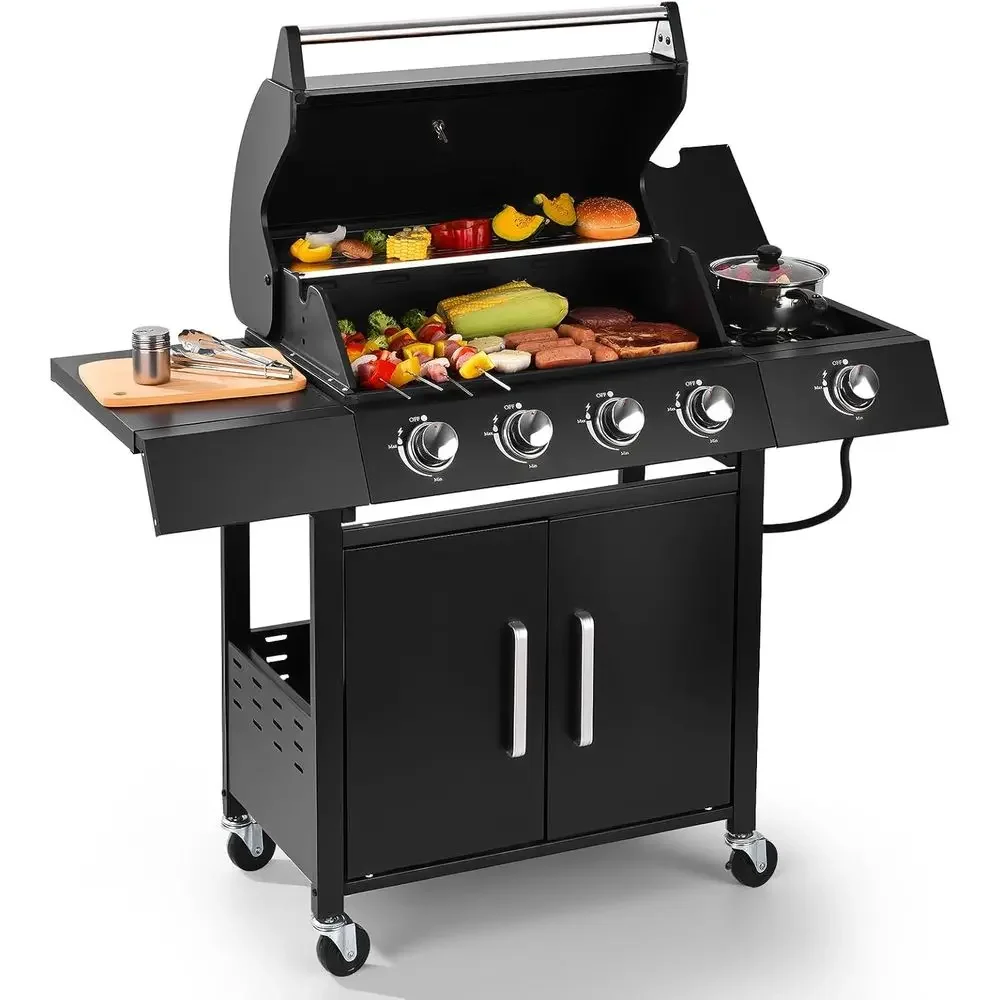 

Газовый гриль Q043-4-Burner с боковой горелкой, площадь 292 кв. дюйма. Уличный гриль на пропане с крышкой, 44 000 Вт, для использования на открытом воздухе