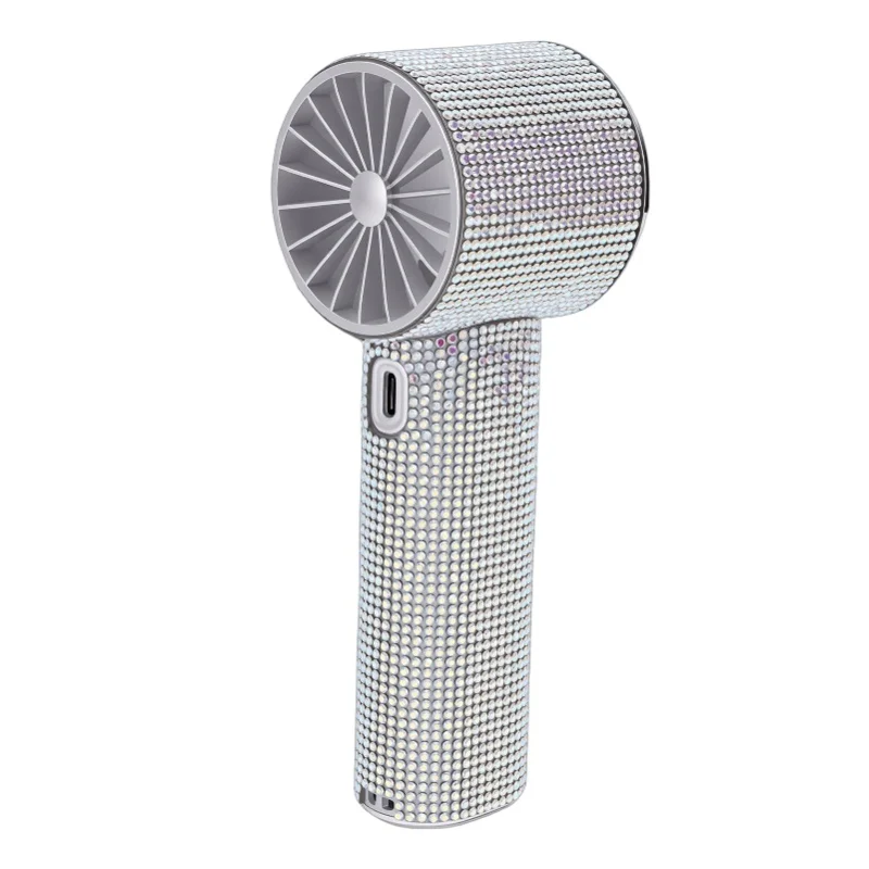 Portable Rhinestone Turbo Fan 199 Speeds USB Rechargeable Digital Display Pocket Size