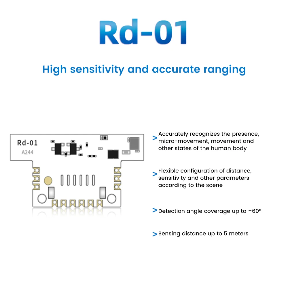 Rd-01 24g radar humano Cuerpo detección radar WiFi ble módulo onda sensor humano presencia detección tablero para la lámpara/protección de seguridad