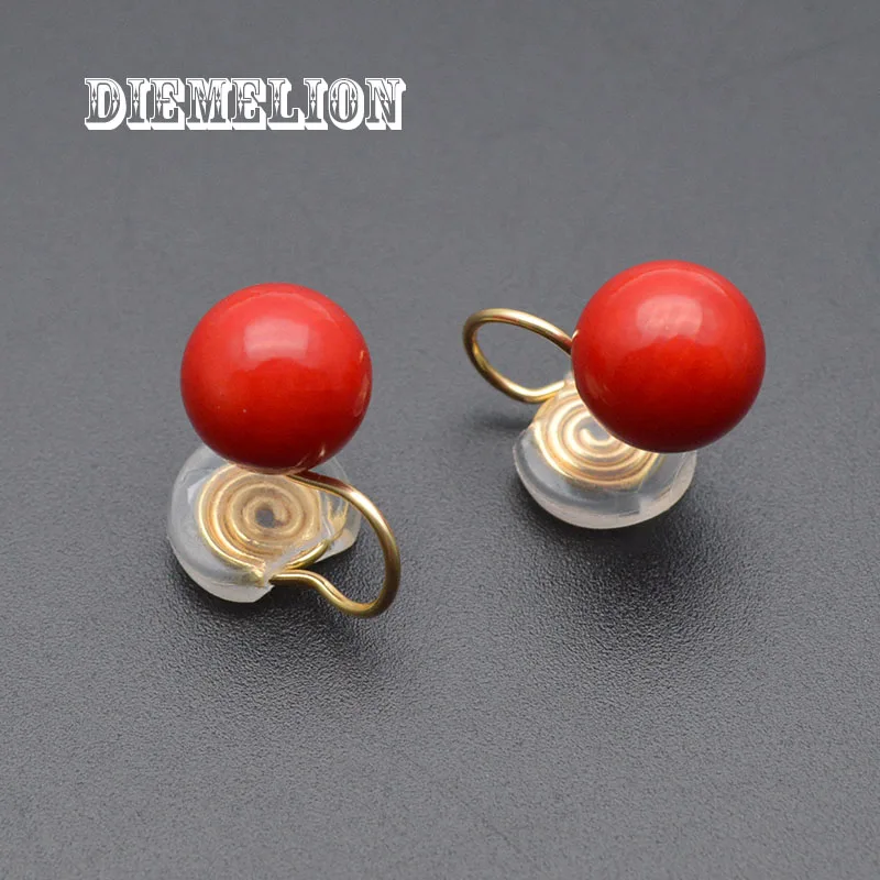 Hot Sale Natural Red Sea Bamboo Coral Clip on Earrings Without Piercing for Girls Party Simple No Hole Ear Clip Jewelry 8/10mm