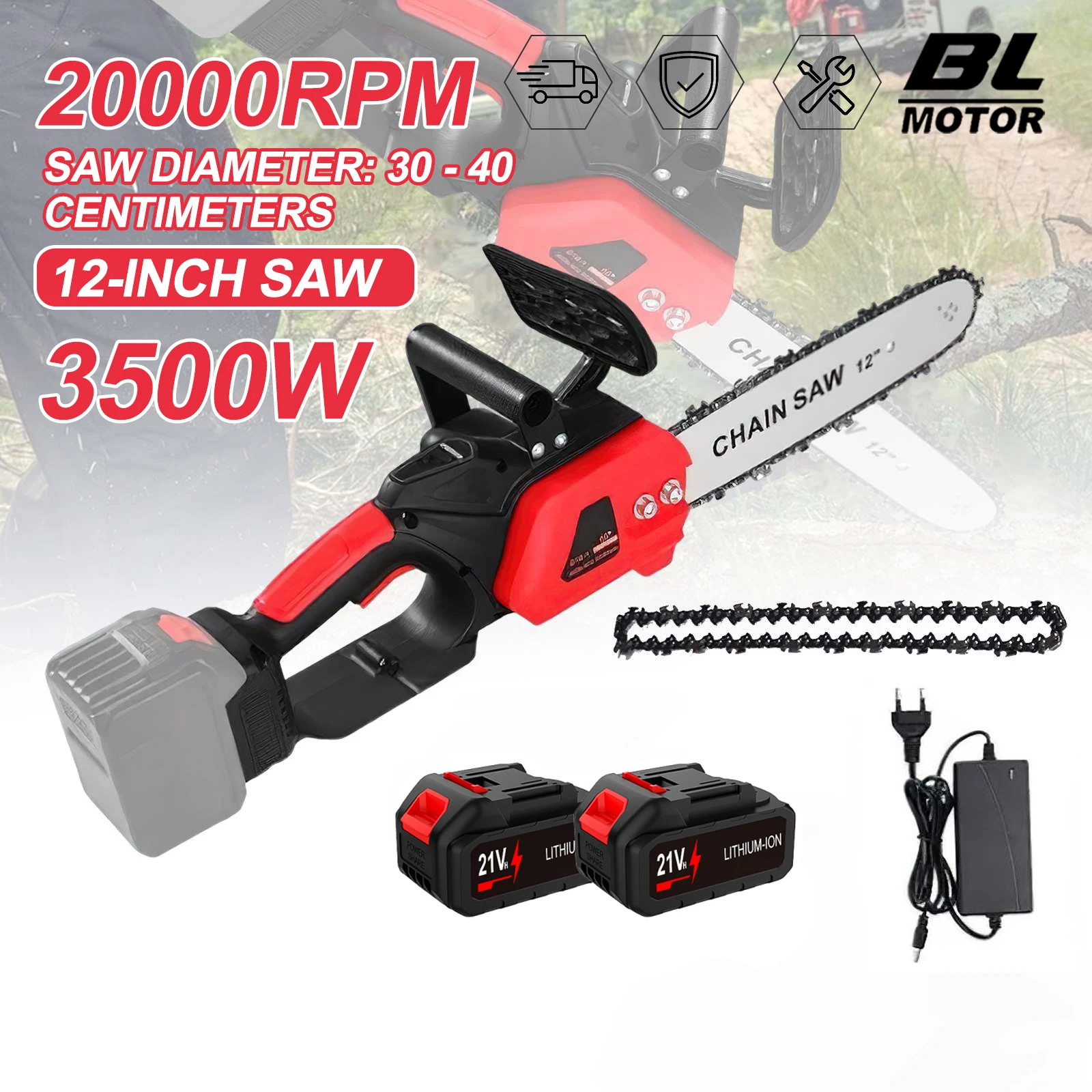 Scie à chaîne sans brosse de 12 pouces, Mini scie à chaîne portative pour batterie Makita 21V, scie électrique pour le travail du bois, outil électrique de cuisson