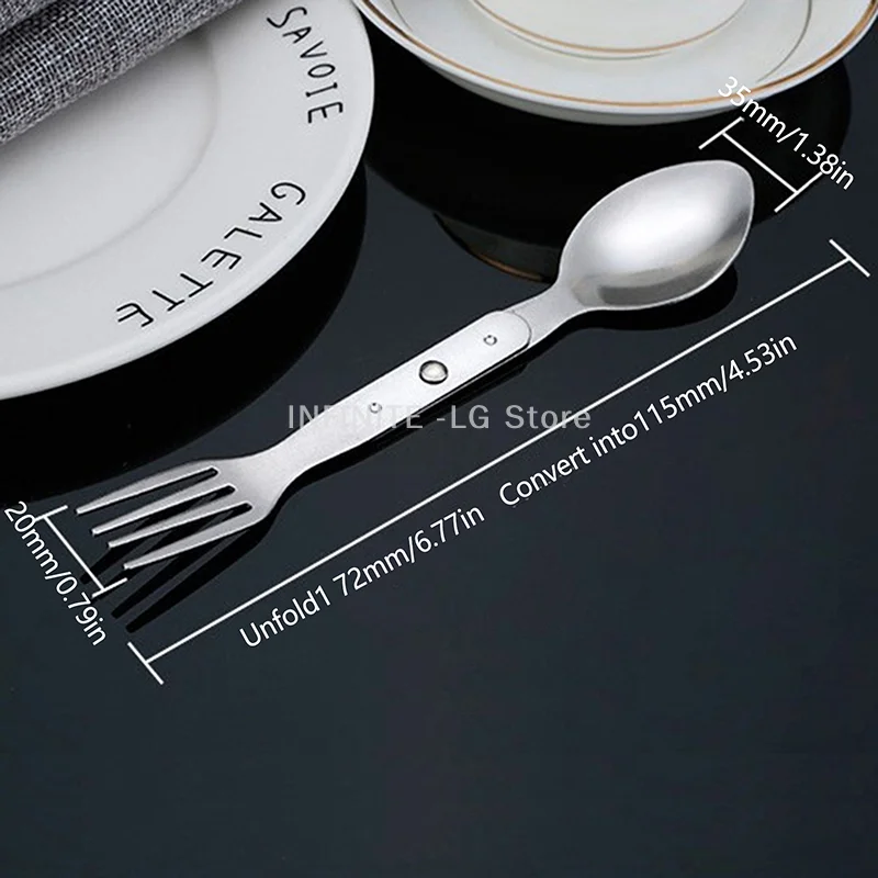 2-in-1 Fork Dessert Spoon Cutlery Set For Outdoor Camping And Picnics Portable Durable Stainless Steel Mini Fork Spoon