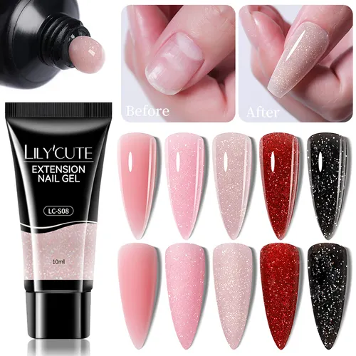 LILYCUTE-esmalte de uñas de Gel de extensión rápida, 10/15ml, brillo desnudo, rosa, transparente, para uñas francesas, extensiones de dedos, barniz artístico