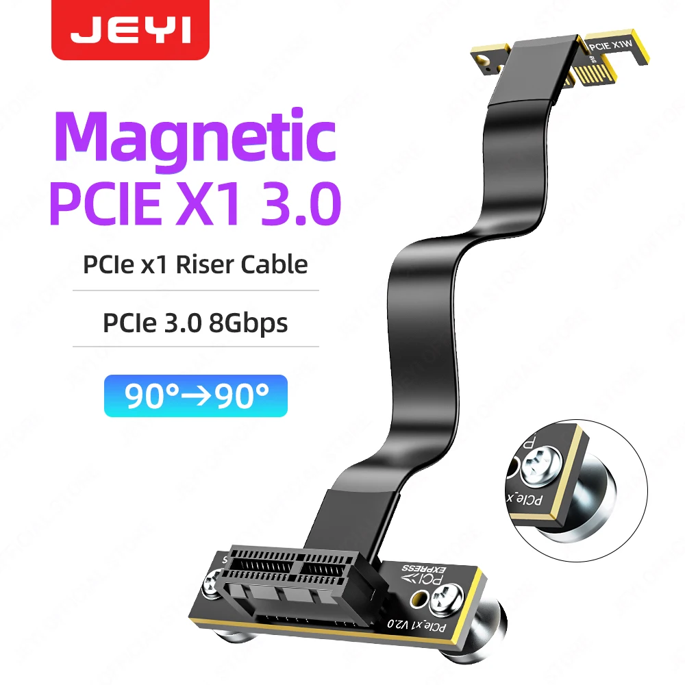 JEYI PCIe 3.0 X1 magnetische fixatie-riserkabel 8 Gbps - 90 ° Dubbele hoek 10 cm (0,32 ft) voor PCIe WiFi-kaart, M.2-adapter, USB PCIe-kaart