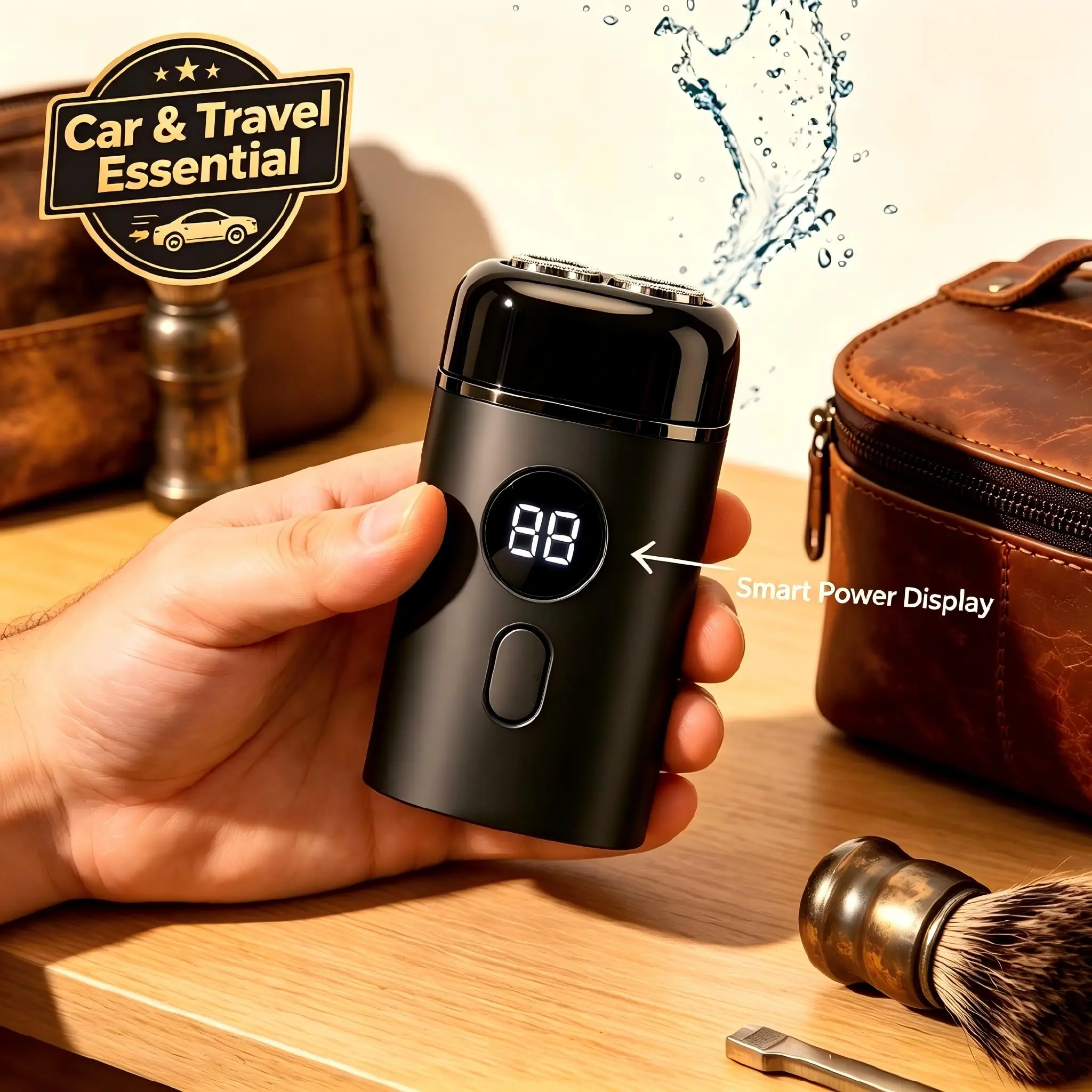 

Pocket Electric Shaver Wet Dry Type-C Rechargeable Travel Beard Trimmer LED Display Car Razor Father's Day Gift for Men Compact Grooming Tool Water Resistant Head Washable