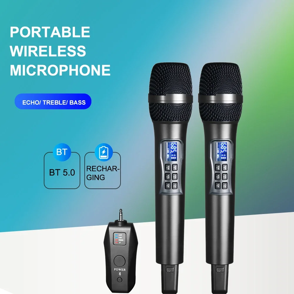 Echo Adjusted 100 Channel UHF Wireless Microphone Treble Bass Metal 3.5mm Connector AUX Speaker Professional Karaoke Microphone