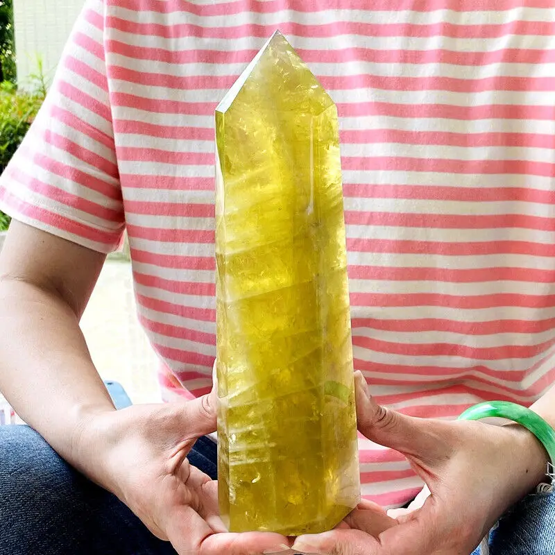 Natural Yellow Crystal Obelisk Quartz Crystal Energy Column Reiki Healing