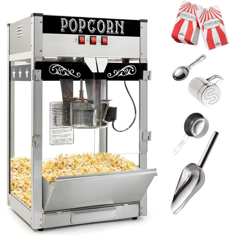 Commercial Popcorn Machine Maker Popper with Large 12-Ounce Kettle A1/2 Cup Measuring Cup,tablespoon,popcorn Scoop,salt Shaker