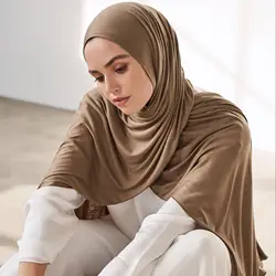 200g Premium Zware Jersey Hijaabs Sjaal voor Vrouw Moslim Goede Stiksels Katoen damessjaals Islam Tulband Lange Sjaals 170x60cm