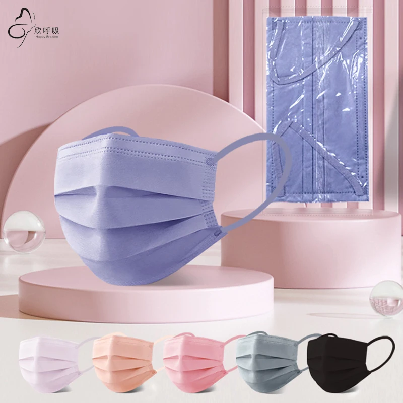 

2000PCS Morandi pink Color Disposable Face Masks 3-Layer Anti-Dust Adult Flat Mouth Mask Spunlace Non woven Individual Pack