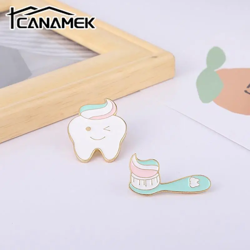 1pc Brooches Clothes Decoration Accessories Gift For Dentist Dentist Badge Brooch Tooth And Toothbrush Enamel Tooth