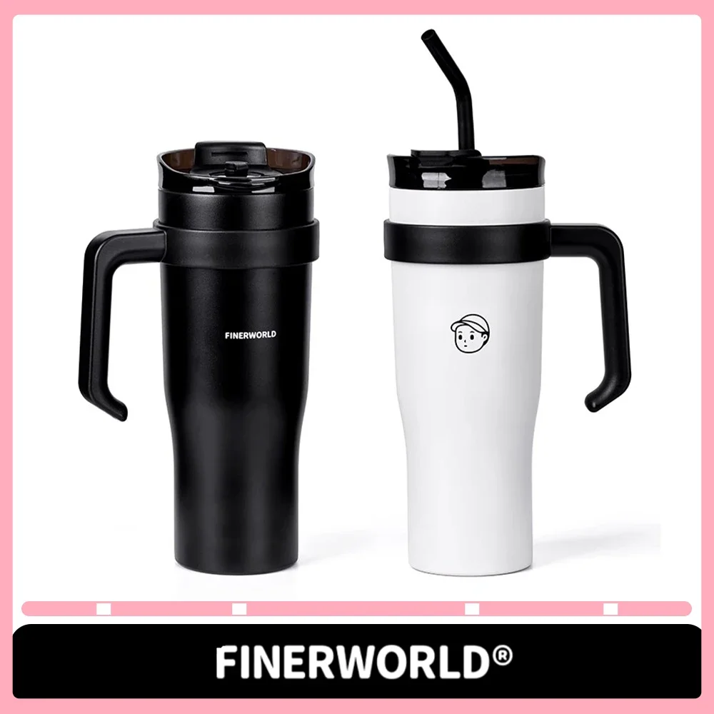 

FINERWORLD Finer Vacuum Cup Customization Straw Insulated Cup Simple Portable 1200ml Water Cup Outdoor Camping Office Work Gifts