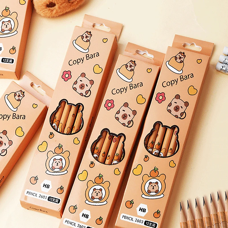 12PCS Cartoon Pencil Cute Kuromi Cinnamoroll My Melody Capybara Student Stationery School Supplies Student Prize Pencil