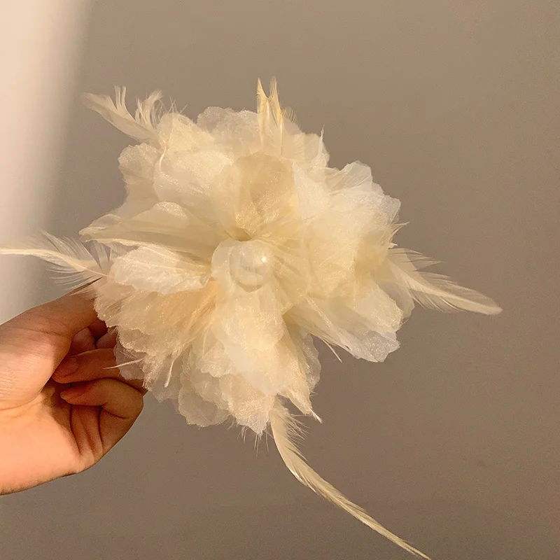 Pince à cheveux plume et perle pour filles, fleur, fermoir, dos féminin, cerveau, cuillère, accessoire, requin