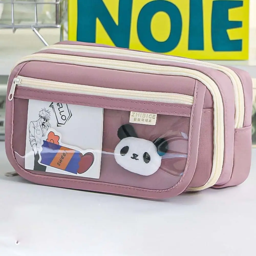 Astucci Panda di grande capacità Astuccio portatile multifunzionale per cartoni animati con tasca frontale Borsa portaoggetti per cancelleria