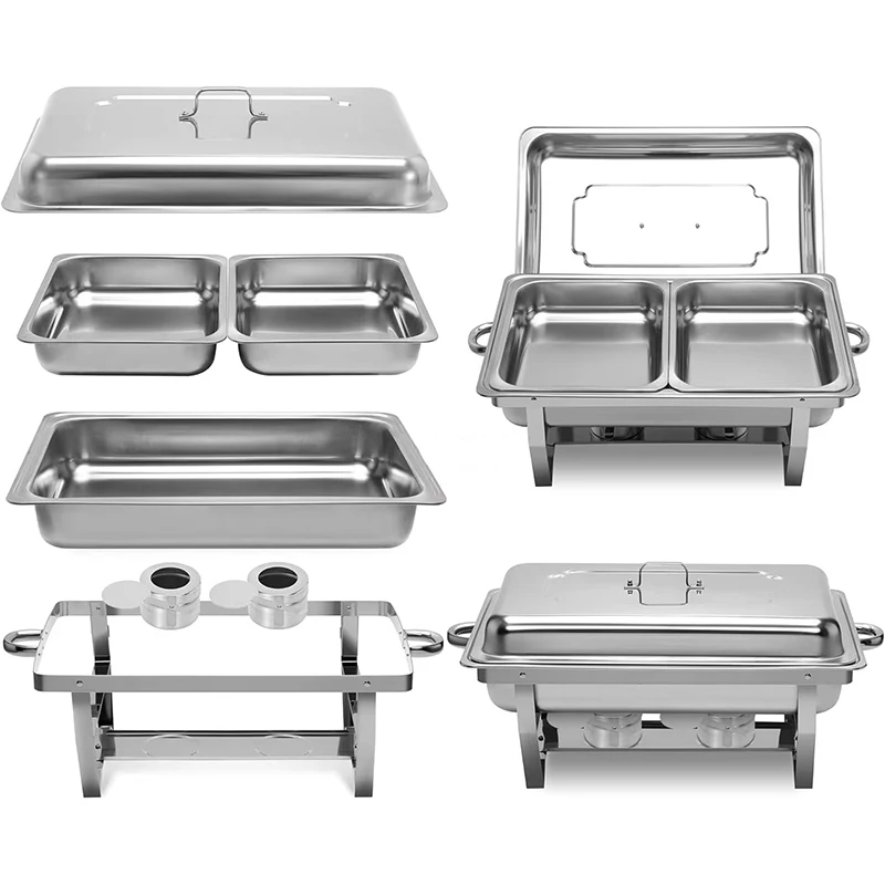 #Stainless Steel Buffet Stove Hotel Restaurant Rectangular Folding Alcohol Stove Single/Double/Triple-Tank Buffet Warming Stove