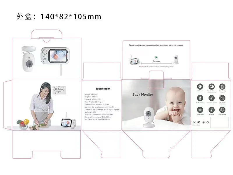 3.5-inch Baby Monitor Monitor: HD video, cry detection, remote viewing, secure cloud storage, easy to set up