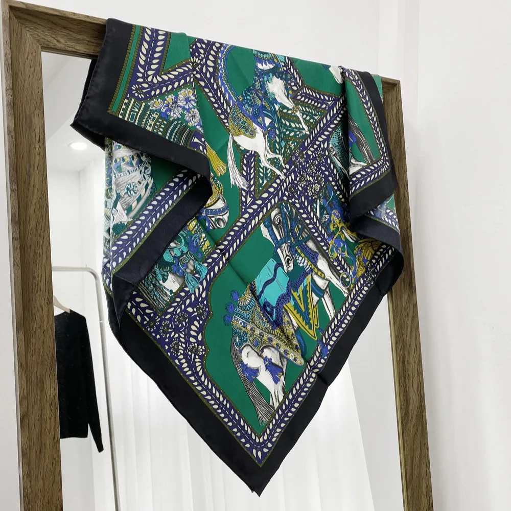 

14MM Silk Scarf Women Square Bandanas Clothing Accessories Women Hand Rolled Edge Shawls 90cm Neck Head Decoration