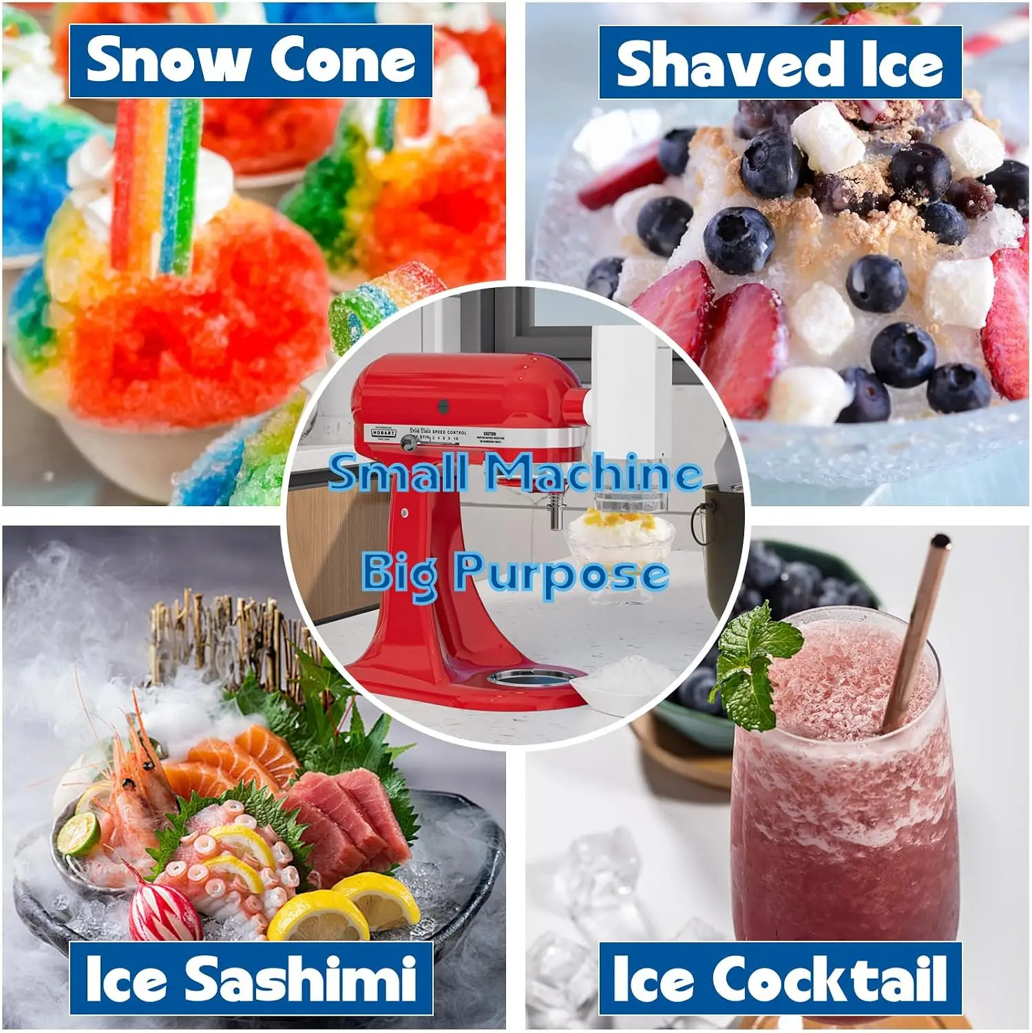Homiva Store Shaved Ice Attachment for KitchenAid Stand Mixer, Snow Cone Maker for KitchenAid with 8 Ice Molds, Stainless Steel Blade Ice Shaver Attachment for Kitchen Aid Mixer