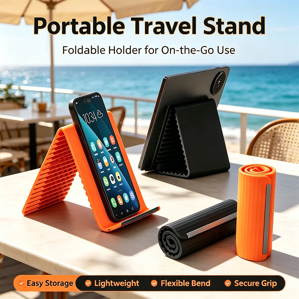 Portable Roll‑Up Adjustable Phone Tablet Stand Lightweight Flexible Holder For Desk Office Travel Outdoor Working