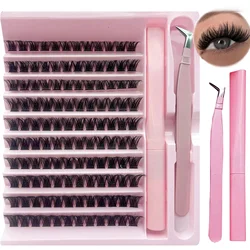 Extensiones de pestañas postizas, 120 piezas, segmentadas, extensión Natural, Material Pbt denso, juego 2 en 1