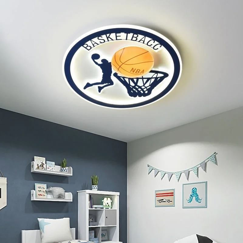 Modern Minimalist Basketball Ceiling Light Creative Cartoon Boys Bedroom LED Lamp Warm Eye-Protection Children's round Room Ligh