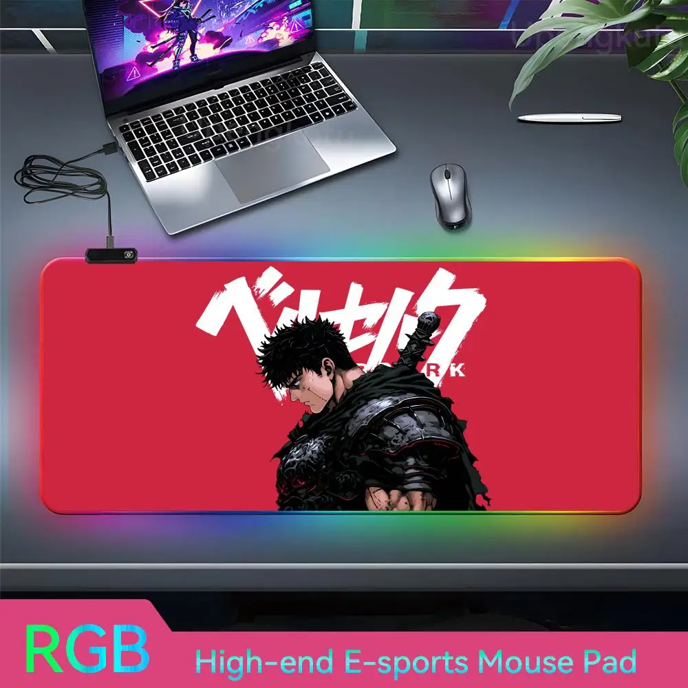 B_berserk Desk Cover Mouse Pc Setup Accessories Pad Cute Desk Accessories RGB Rubber Mouse Pad LED Cool 3 mm Mouse Pad Lamp Anim