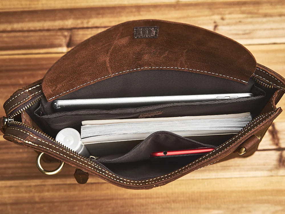 Nupugoo schlanke Umhängetasche Herren Echt leder Retro Umhängetasche täglich Pendler Rindsleder Umhängetasche Clutch Tasche Büro tasche – Detail 16