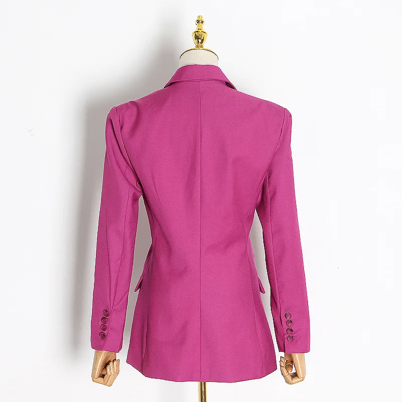 Tesco New French Women Suit Blazer Fuchsia Full Sleeve V-Neck Fashion Suit Jacket Slim Suit Coat Women Autumn 2025 Outerwear