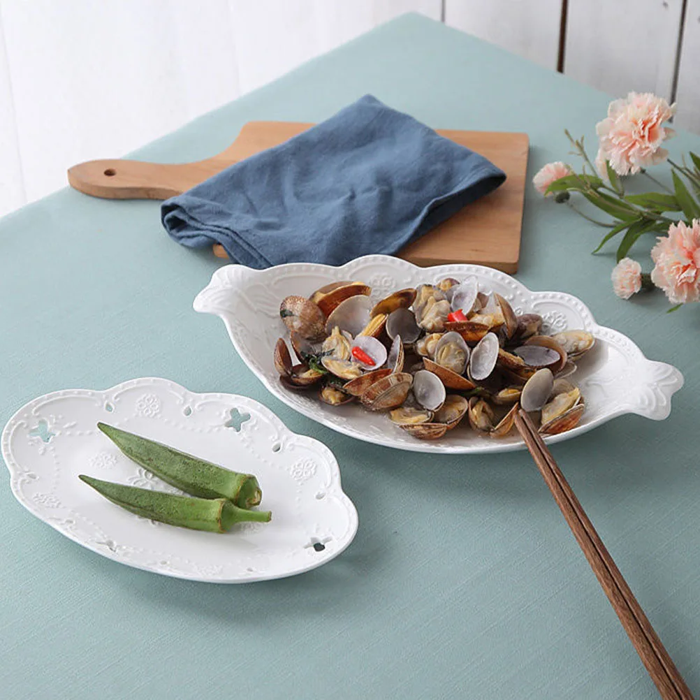 

1Pcs Ceramic Bone China Fish Plate Fine Polished Lightweight Portable Kitchen Serving Dish for Home Restaurant Food Storage