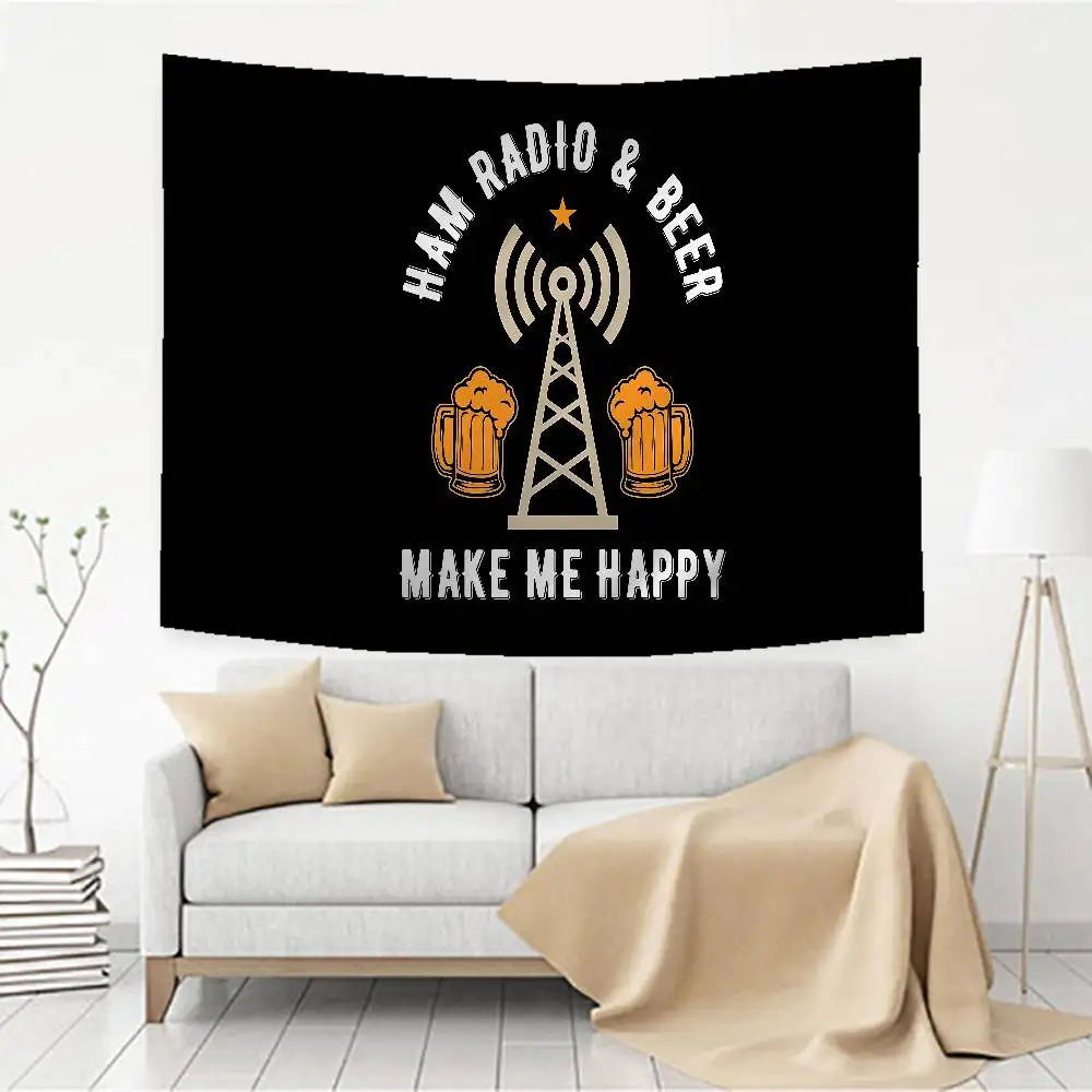 Licensed H-Ham Retro Radio Anime Tapestry Hippie Flower Wall Carpets Dorm Decor Cheap Hippie Wall Hanging