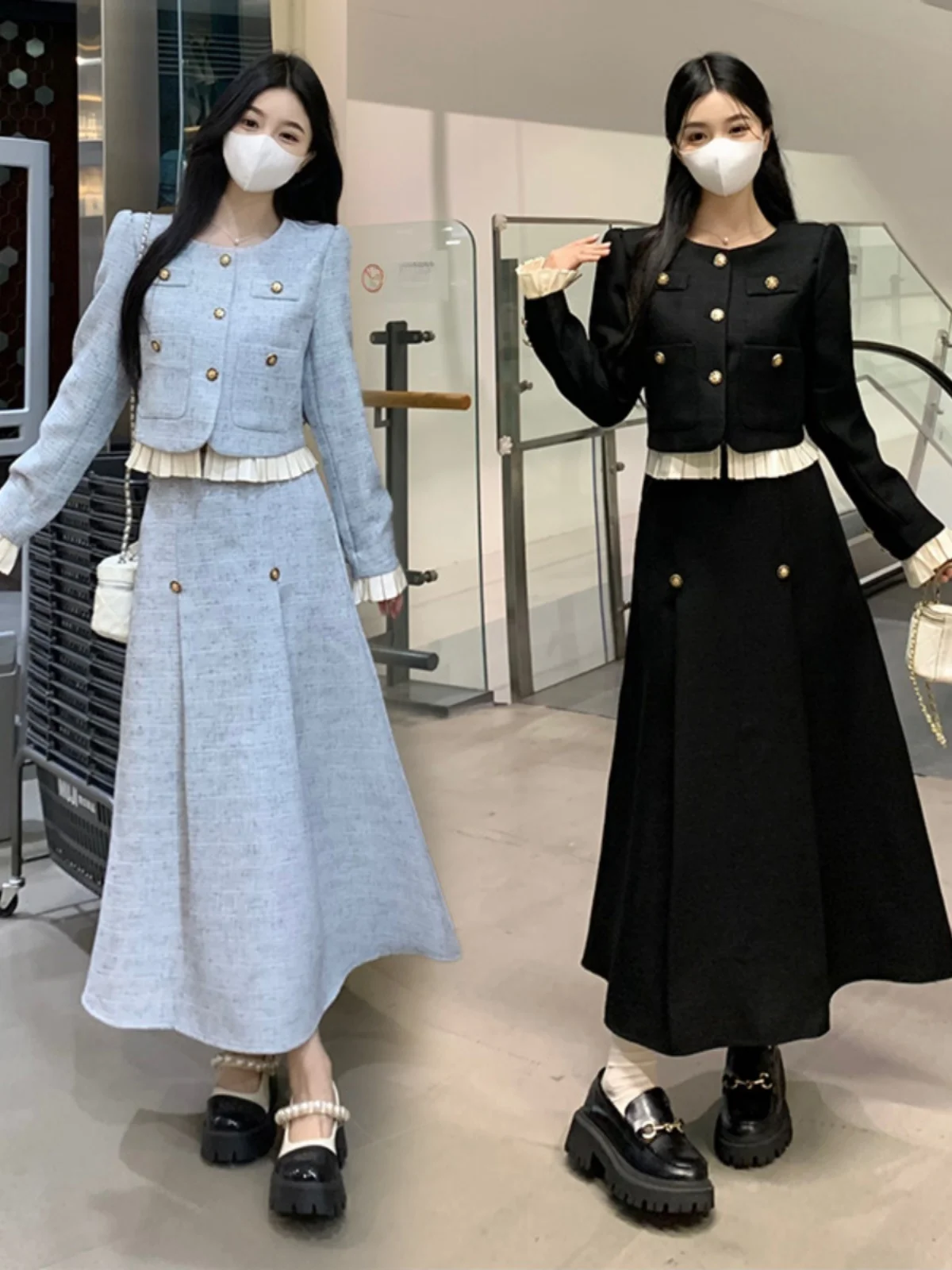 

plus Size Women's Fashion Set Slimming Suit Long Sleeve Shoulder Length Outerwear And Long Skirt Two Piece Set for Plump Girls