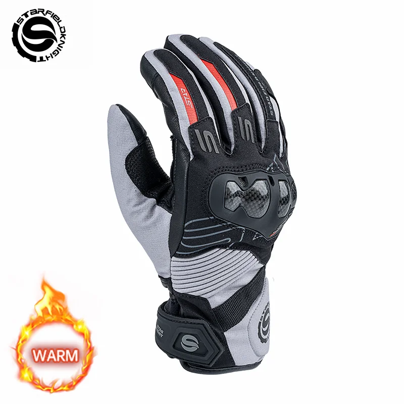 

Зимние теплые перчатки для езды на мотоцикле из углеродного волокна Star Field Knight, водонепроницаемая подкладка из натуральной козьей кожи, нескользящие, износостойкие