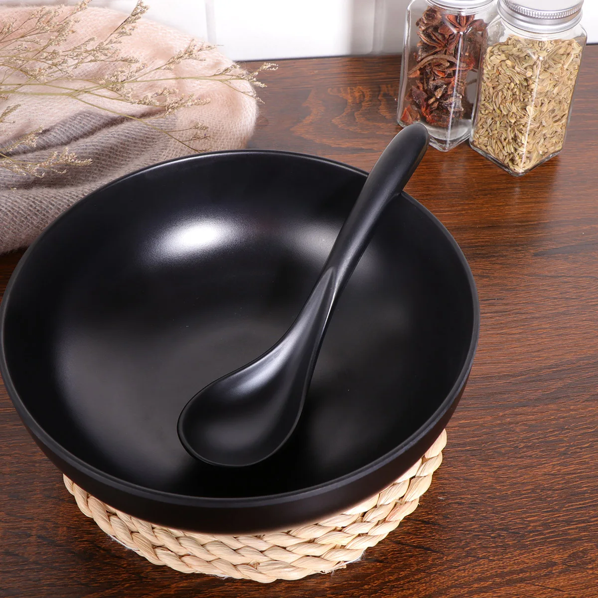 

6Pcs Black Soup Spoon Set Ecofriendly Natural Material Lightweight Tableware Restaurant Flatware Suitable for Special