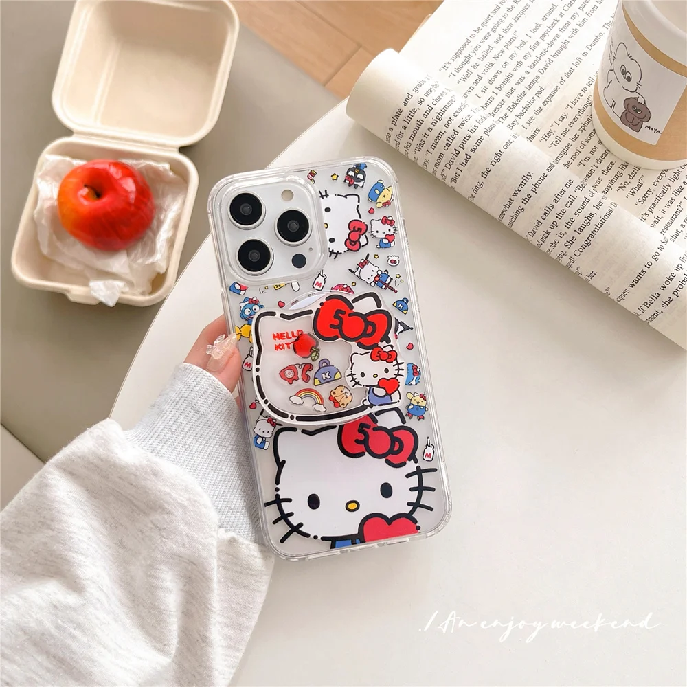 

Cute Hello Kitty Magnetic Bracket Magsafe Wireless Charge Phone Case For iPhone 11 12 13 14 15 16 Pro Max X 78 Plus Cover