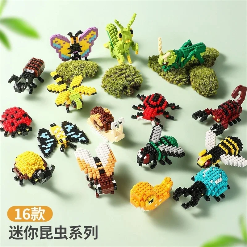 

Dinosaur Animal Insect Building Blocks Particle Children's Toys DIY Mini Animal Model Cartoon Model Miniature Doll