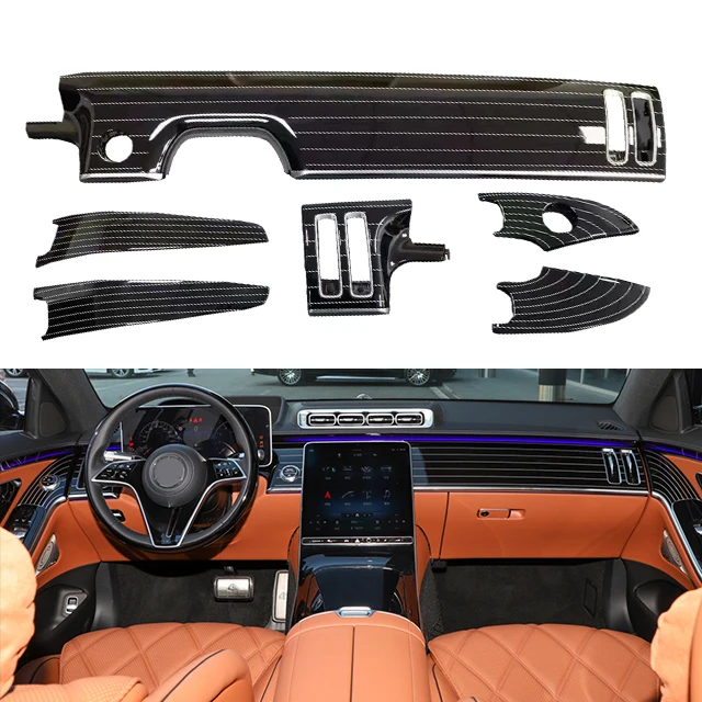 Maybach S w223 piano black interior panel, central control peach wood grain interior 6-piece set, interior modification