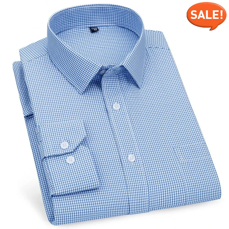 

Мужская рубашка с длинными рукавами, деловая повседневная классическая клетчатая полосатая рубашка в клетку, фиолетовая, синяя, мужская социальная классическая рубашка для мужчин, рубашка на пуговицах