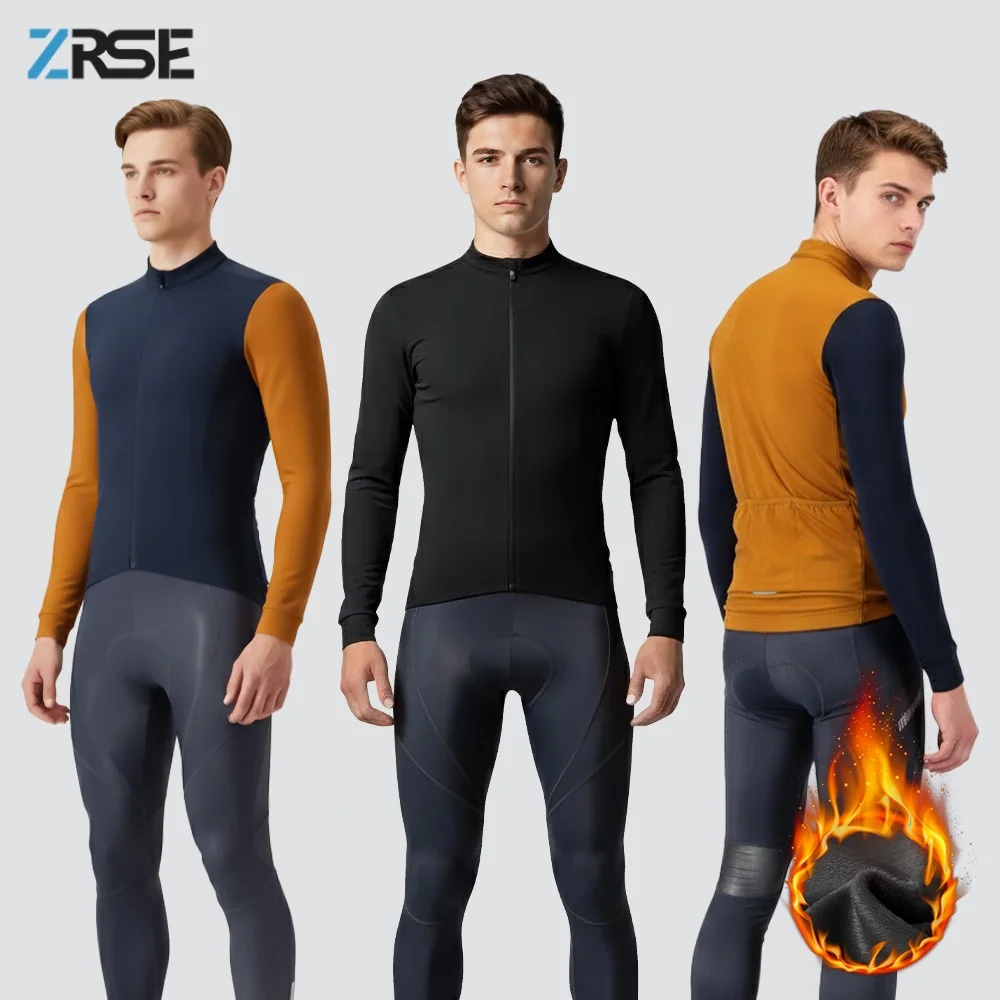 

ZRSE Men's Cycling Jersey Winter Thermal Fleece Long Sleeve Shirts Pro Bicycle Clothes MTB Mountain Road BIke Team Uniform Warm