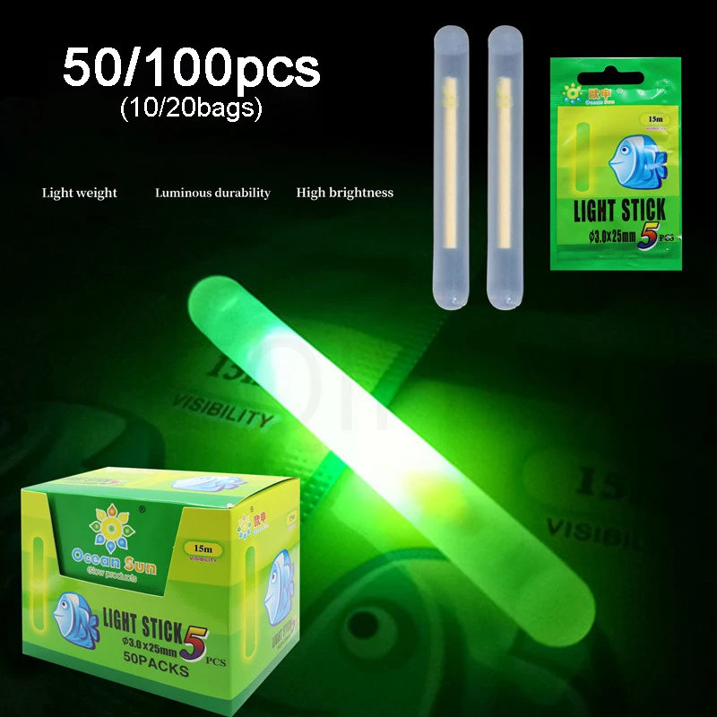 

50/100pcs Fishing Float Light Stick Fireflies Fluorescent Lightstick Night Float Rod Light Dark Glow Stick Fishing Tackle Tools