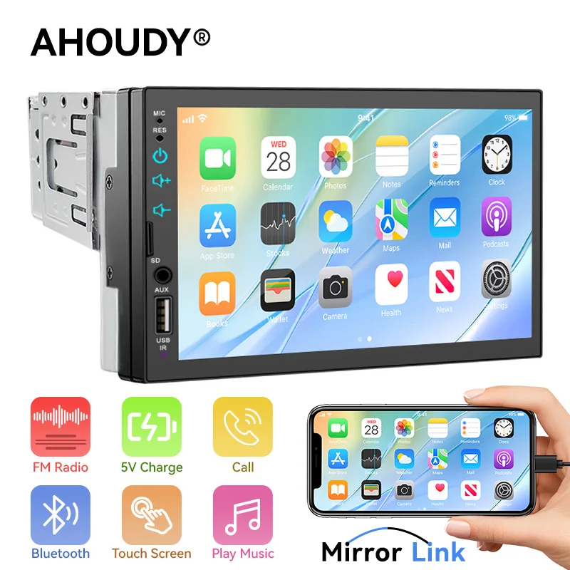 

AHOUDY 7 inch1 DIN Vehicle Media Playback Device MP5 Player Mirrorlink Bluetooth Touch Screen FM USB AUX TF