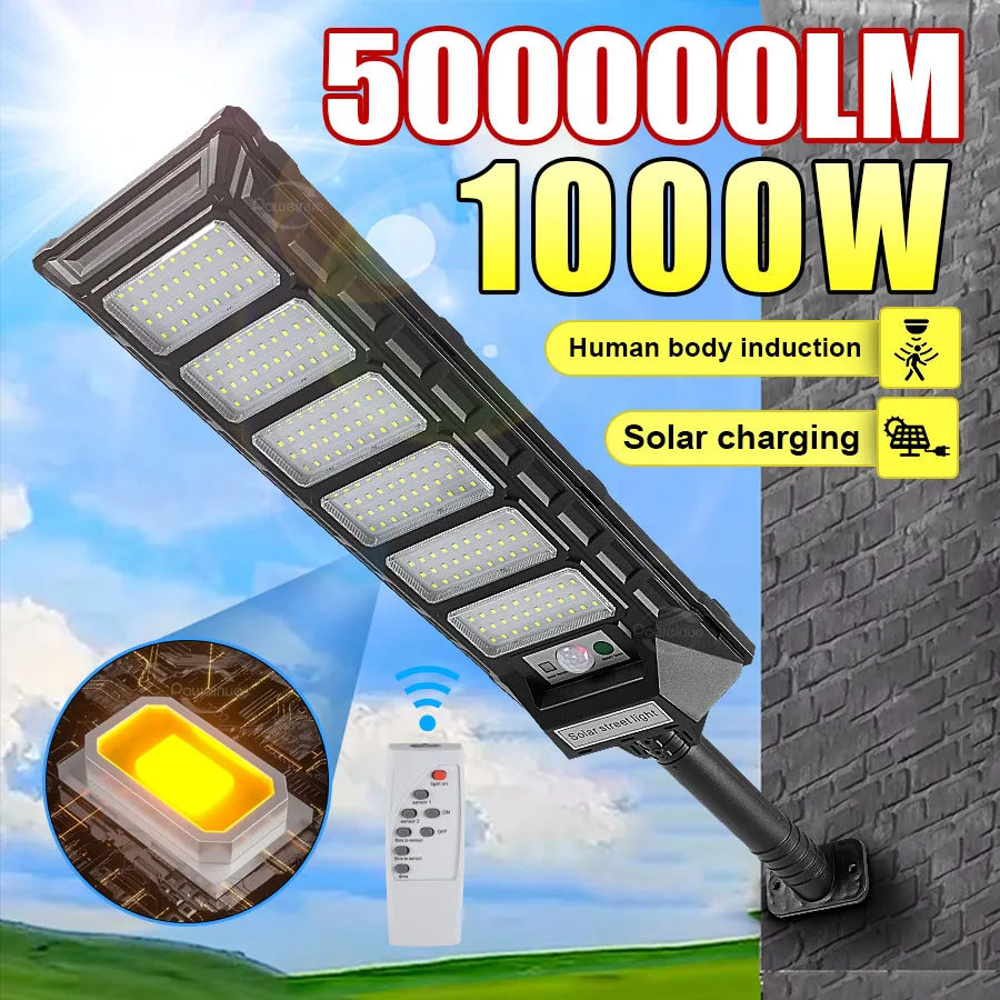 500000LM 1000 واط/400 واط/50 واط في الهواء الطلق مصباح للطاقة الشمسية ضوء الشمس محس حركة ضوء الشمس التحكم عن بعد شارع الجدار مصباح للفناء