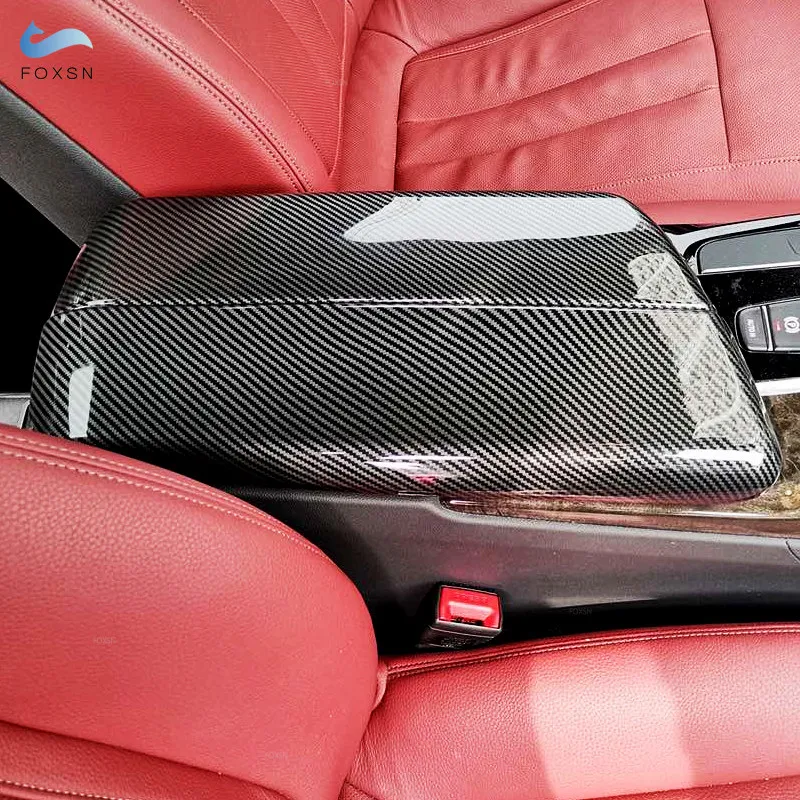 

Car Styling Carbon Texture Central Console Armrest Box Protector Cover For BMW 5 Series G30 G38 2018 2019