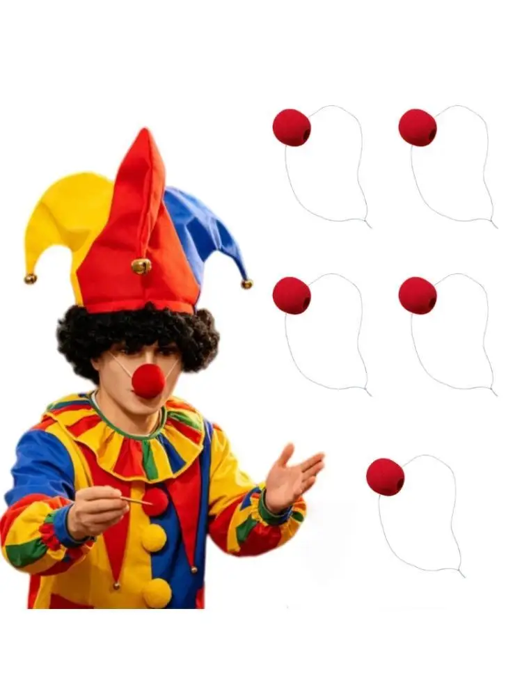 A52E School Stage Costume Nose Set of 5 in Red with Elastic String for Role Play Styling, Birthday Outfit Use, Holiday Photos