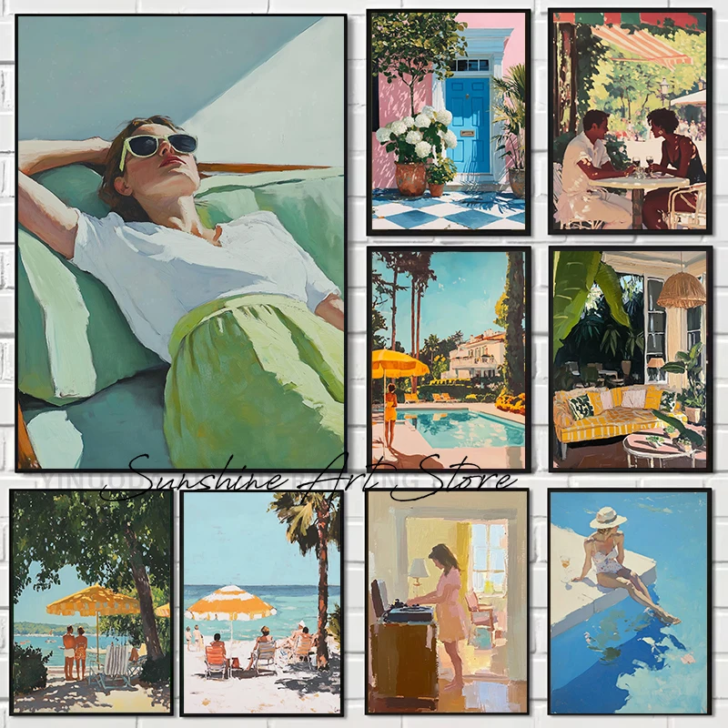 Slim Aarons Italian Riviera Aesthetic Old Money Mediterranean Holiday Beach Summer Posters Canvas Painting Wall Pictures Decor
